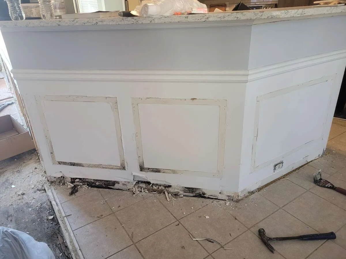 Water damage and mold on kitchen during Storm Damage Restoration in Bloomington